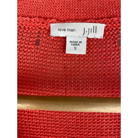J. Jill Love Linen S Orange 100% Linen 1/2 Sleeve Duster Cardigan Sweater - Picture 7 of 7